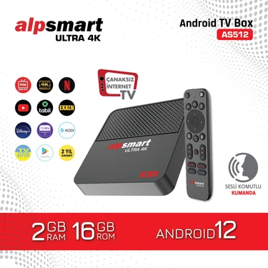 Alpsmart AS512 Android Tv Box Ses Komutlu Kumandalı 2GB Ram 16 GB Hafıza Android