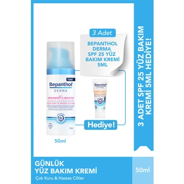 Bepanthol Derma Günlük Yüz Bakım Kremi + 3 Adet Derma Spf 25 Yüz Bakım Kremi 5ml