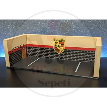 Bi'şeyler Sepeti 1:64 Porsche Diorama Garaj Parking Diecast - Araç Dahil