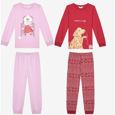 Penti Pamuklu Kız Çocuk Crafty Dogs Çok Renkli 2li Pijama