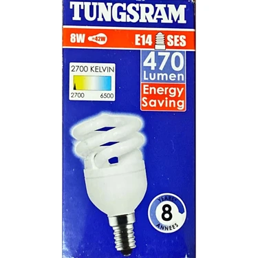 Tungsram 8 Watt Tasarruflu Spiral Ampul-Sarı