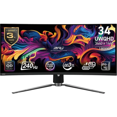 MSI 34.18" MPG 341CQPX QD-OLED 3440x1440 (UWQHD) 21:9 CURVE 1800R QD-OLED 240HZ 0.03MS FREESYNC
