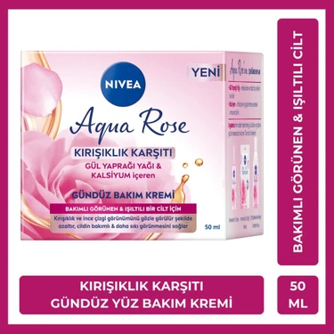 Nivea Aqua Rose Gündüz Yüz Kremi 50 ml – Kırışıklık Karşıtı, Sıkılaştırıcı, Kalsiyum ve Gül Yaprağı