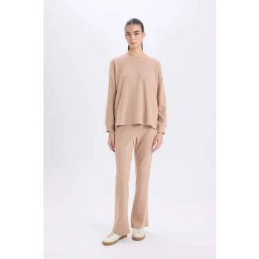 DeFacto Pijama Takımı Regular Fit Basic Düz Uzun Kollu Üst Geniş Bol Paça Alt-Fall in Love
