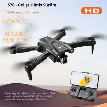 Piha S76 Drone Fırçasız Motor 2 Batarya ile 30 Dakika Uçuş Süresi Hd 720P Çift Kameralı Taşıma