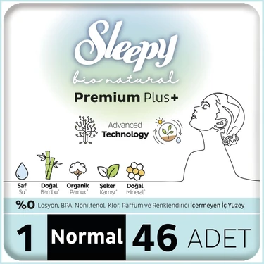 Sleepy Bio Natural Premium Plus Hijyenik Ped Mega Paket Normal 46