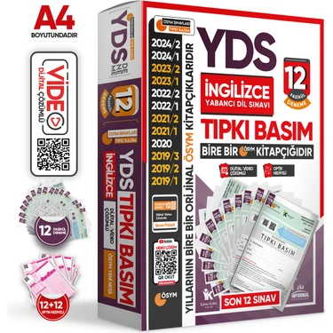 2025 YDS İngilizce ÖSYM Tıpkı Basım Çıkmış Soru 12li Deneme Paketi Video/PDF Çözümlü Türkiye