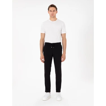 Pierre Cardin Erkek Siyah Slim Fit Esnek Jogger Kanvas Pantolon