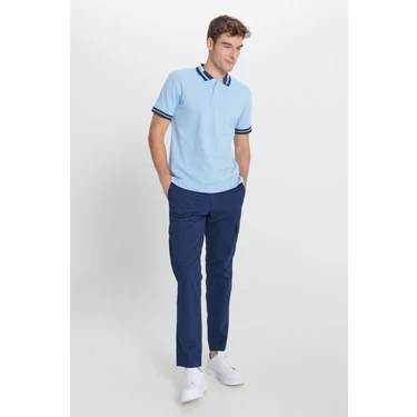 AC&Co / Altınyıldız Classics Erkek Açık Mavi Slim Fit Dar Kesim %100 Pamuk Kıvrılmaz Polo Yaka