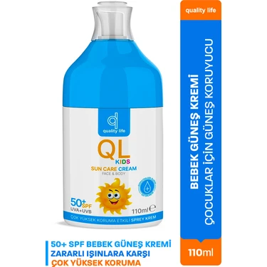 Quality Life Bebek Güneş Kremi 50+ SPF 110 ml Çocuklar İçin Çok Yüksek UVA + UVB