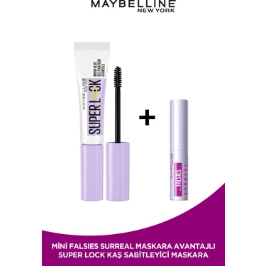 Maybelline New York Super Lock Brow Glue Kaş Sabitleyici Maskara + Falsies Surreal Mini