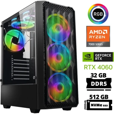 Xaser Delux X41 Ryzen 5 7500F 32GB Ddr5 Ram 512GB M.2 Nvme SSD 8gb RTX4060 Masaüstü Oyuncu