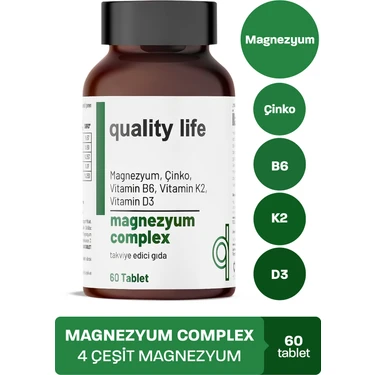 Quality Life Magnezyum Complex 60 Tablet - Magnezyum Malat Sitrat Glisinat Taurat Bisglisinat -