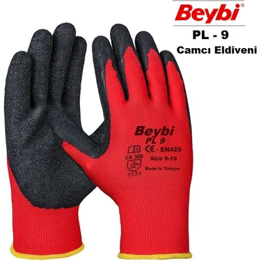 Beybi Nitril Poly PL9 10 Kırmızı Siyah İş Eldiveni 12li Paket Camcı