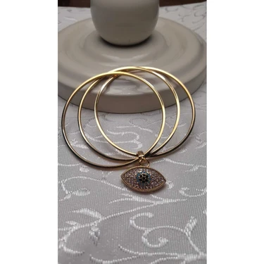 Uzel Taşlı Göz Charmlı 3lü Gold Çelik Ajda Bilezik Fiyatı