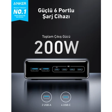 Anker Prime Şarj Cihazı (200W, 6 Bağlantı Noktası, GaN) - Fiyatı
