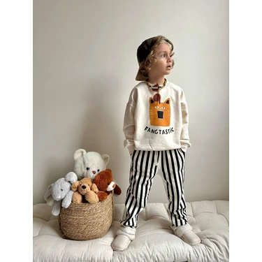 Sacro Kids Fantastic Baskılı Altı Çizgili Eşofman-Sweatshirt 3 Iplik Kışlık Erkek Çocuk