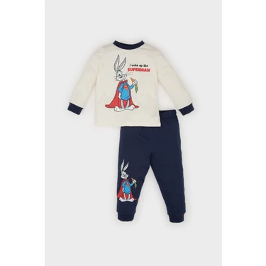 DeFacto Erkek Bebek Looney Tunes Pijama Takımı Penye Bisiklet Yaka Uzun Kollu Üst Beli Lastikli