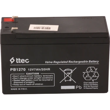 Ttec 12V 7AH-20HR Base Bakımsız Kuru Akü Alarm-Siren için Ups Uygun Değil 1,75