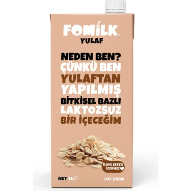 Fomilk Yulaf Sütü 1 L Bitkisel Bazlı Laktozsuz