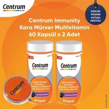 Centrum Immunity Kara Mürver Multivitamin 60 Kapsül x 2 Adet + Günlük Vitamin Kutusu