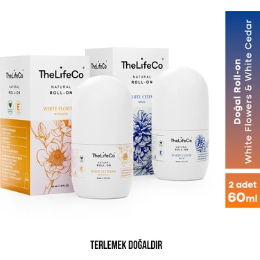 TheLifeCo %100 Doğal Roll-On Deodorant White Cedar (Erkek) 60 ml – White Flowers (Kadın) 60