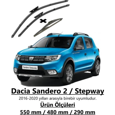 R.B.W. Dacia Sandero 2 Stepway 2016-2020 Ön Ve Arka Muz Silecek