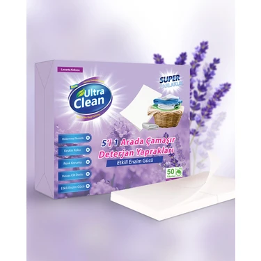 Ultra Clean Çamaşır Deterjan Yaprakları - Lavanta Kokusu - 50 Yıkama