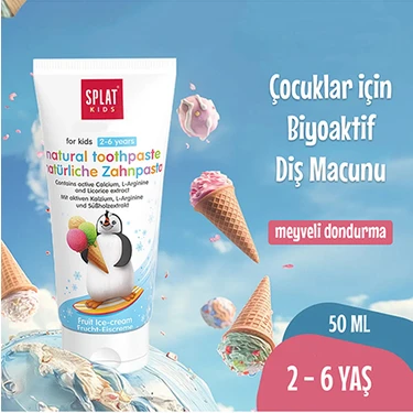 Splat Meyveli Dondurma Tadında Çocuk Diş Macunu 50 Ml SLS İçermez Doğal