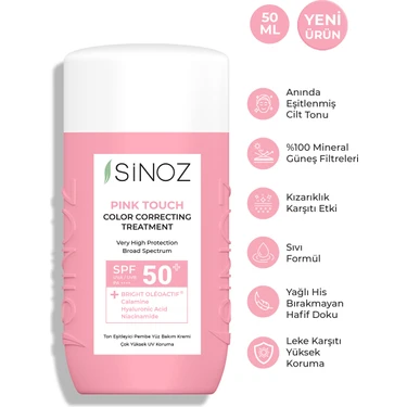 Sinoz Pink Touch Anında Ton Eşitleyici Pembe Yüz Bakım Kremi Spf50 - Mineral Güneş Filtresi