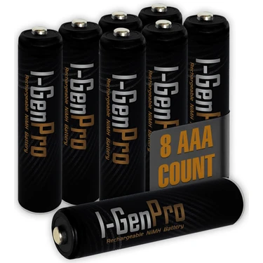 I-Gen Pro Series 8 Adet AAA Şarj Edilebilir Pil, 1100 mAh Yüksek Kapasite 1.2V NiMH İnce Kalem Pil