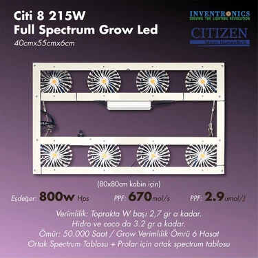 Citi 8 215W Full Spectrum Grow LED Lamba Fiyatı