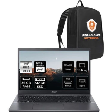 Acer Aspire 5 Intel Core I5 12450H 36GB 512GB SSD 15.6'' Fhd Fdos Taşınabilir Bilgisayar & Per4