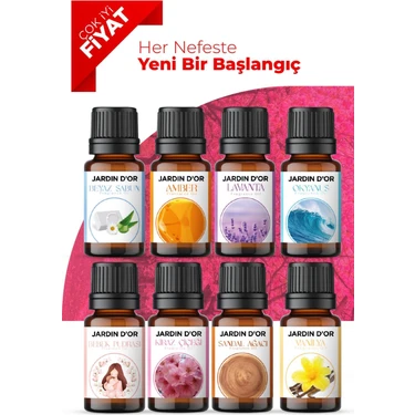 Jardin D'or 8'li Esansiyel Koku Yağı Seti Meditasyon ve Yoga İçin Uygun