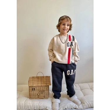 Sacro Kids Gap Çizgili Eşofman-Sweatshirt 3 Iplik Şardonlu Kışlık Erkek Çocuk