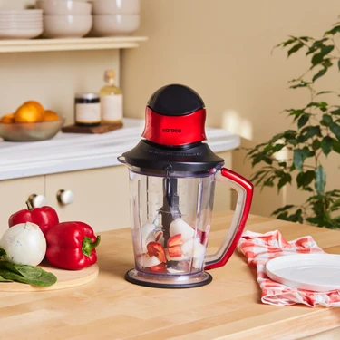 Karaca Multi Xxl Doğrayıcı 5 Bıçaklı Plastik Hazneli 1000W Kırmızı Ergonomik