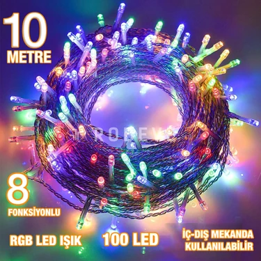 Robeve 10 Metre 100 Ledli Fişli LED Işık RGB Karışık Renk Yılbaşı Led Işık Dekor Lambası Yılbaşı