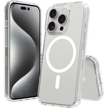 ZORE Apple iPhone 16 Pro Max Kılıf Magsafe Şarj Özellikli Şeffaf Sert Pc Embos