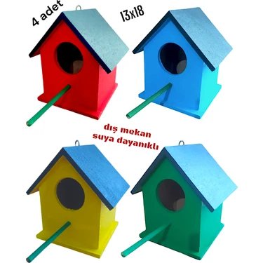 ncy Ahşap Kuş Yuvası Kuş Evi Dış Mekan Suya Dayanıklı  4 Adet  13x18 