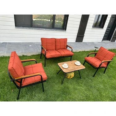 Dekoroom's 2+1+1 Zen Bahçe Takımı, Balkon, Bahçe, Cafe Mobilyası, Pofuduk Metal Çay