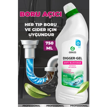 Grass Dıgger-Gel Lavabo Açıcı - Kanalizasyon Boruları Için Alkali Temizleyici Jel (750