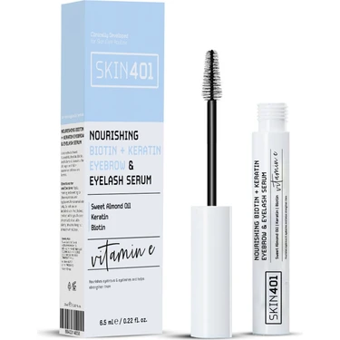 SKIN401 Kaş ve Kirpik Serumu 6.5 ml – Tatlı Badem Yağı, Keratin ve Biotin ile Besleyici,