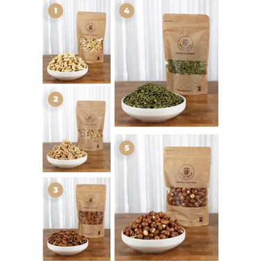 ANTEP PAZARI Çiğ Kuruyemiş Paketi  (100 gr x 5 Adet + 1 Paket Yulaf