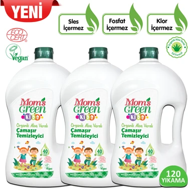 Mom's Green 3'lü Set- Mom's Green Çocuk Organik Çamaşır Temizleyici 1500 ml x 3 Adet ( 120 Yıkama