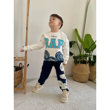 Sacro Kids  Disney Gap Desenli Eşofman-Sweatshirt 3 Iplik Kışlık Şardonlu Erkek Çocuk