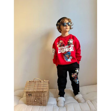 Sacro Kids Power Ups Paw Patrol Baskılı Eşofman-Sweatshirt 3 Iplik Şardonlu Kışlık Erkek Çocuk