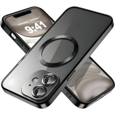 Fibaks Apple iPhone 11 Kılıf Logo Gösteren Parlak Kenarlı Kamera Lens Korumalı Şeffaf Omega Silikon
