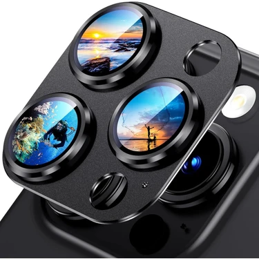 Fibaks Apple iPhone 14 Pro Kamera Lens Koruyucu Metal Çerçeveli Tam Koruma Temperli