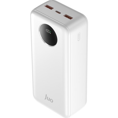 Juo 30000 mAh 22.5W Dijital Led Ekranlı Taşınabilir Hızlı Şarj Cihazı Powerbank Beyaz