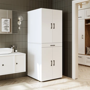 Banyo Dolabı Kapaklı Çamaşır ve Kurutma Makinesi Dolabı 70X185